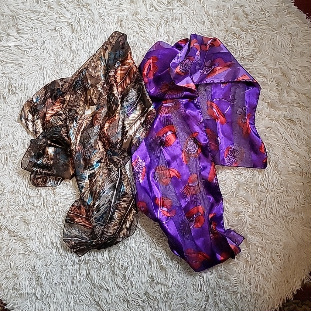 Lightweight Light Fashion Scarves Brown Feathers & Purple Red Hats
